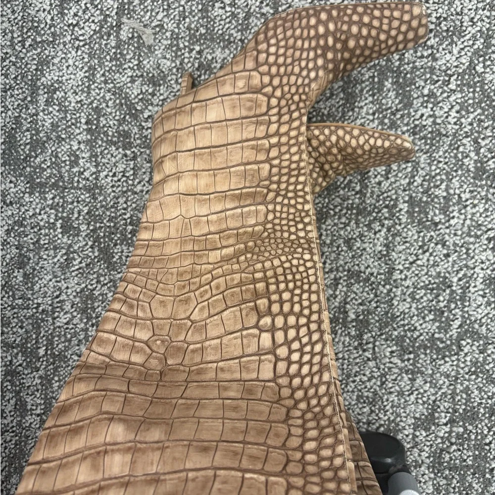 Acne Brown Crocodile Pattern Heeled Boots - Picture 3 of 7